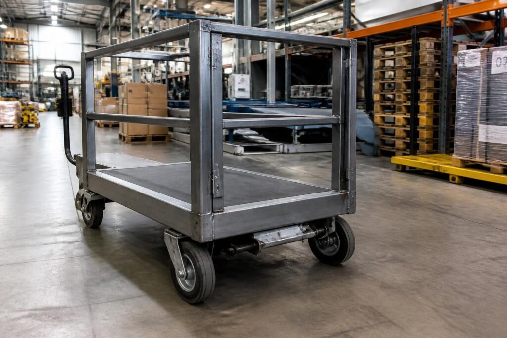 découvrez les caractéristiques et usages industriels du chariot porte-palette avec cadre rehaussé, un équipement essentiel pour le transport et la manutention sécurisée de charges lourdes en milieu professionnel.